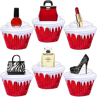 Bling Makeup Shoes Handbag Theme Stand Up Cup Cake Toppers Edible Decorations • £2.38