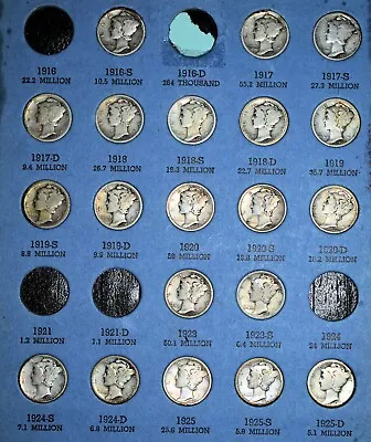 G15.  Old Mercury Head Dime Partial Set - 1916 -1944 Silver Missing 5 Coins • $245