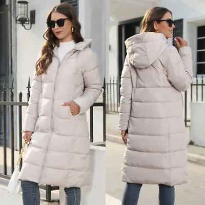 Ladies Warm Padded Jacket Women's Winter Long Parka Quilted Knee Coat Hooded UK • £19.99