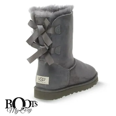 Ugg Bailey Bow Grey Suede/sheepskin  Boots Youth Size Us 3/uk 2/eu 33 New • $129.99
