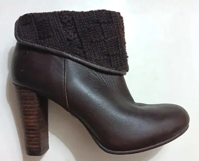 Ugg Brown Boots High Heel Blocked Platform Size 6 Knit At Top Bootie • $35