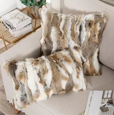 100% Genuine Farm Rabbit Fur Pillowcase Real Fur Cushion Cover Living Room Decor • $23.74
