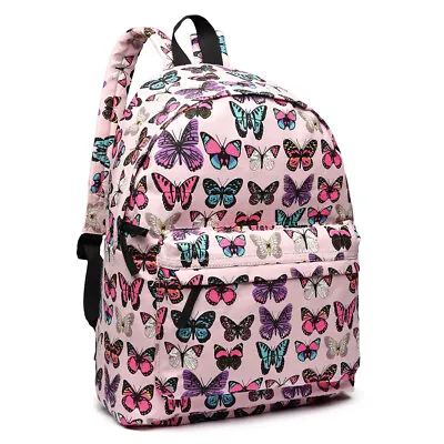 Girls Canvas Backpack Travel Rucksack School Ladies  A4 Butterfly Print Bag UK • £8.98