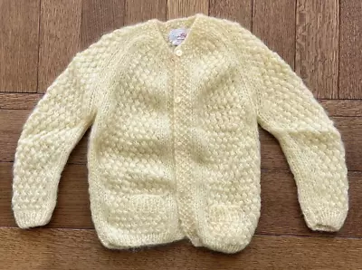 Vintage 60’s Hand Knit Italy Yellow Cardigan Sweater Size 10 Mohair Wool • $39.99