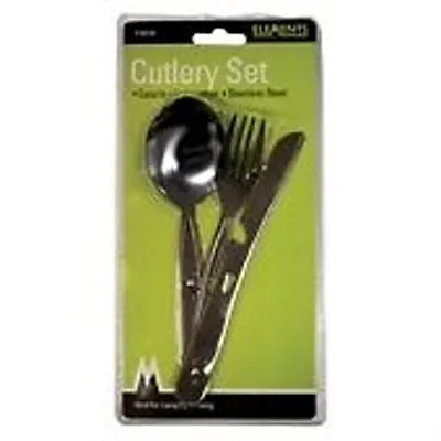 3PC CAMPING CUTLERY  SET Stainless Steel Hiking Outdoor Knife Fork Fishing  HUNT • £78.10