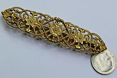 Miriam Haskell Gold Tone Filigree Flower Bar Style Brooch/pin 3/4 X 2 3/4  • $49