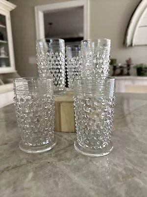 Set Of 5 Vintage  Clear Glass Hobnail Goblets 4.75 Tall Thousand Eye Drinking • $49.99