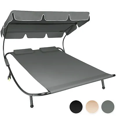 Garden Furniture Sun Lounger Aluminium Day Bed Roof Cover Double Lounge Chair • £111.99