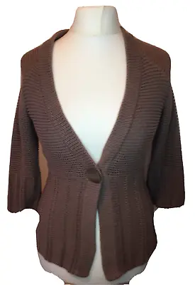 Marks & Spencer Mink 3/4 Fluted Sleeve 100% Cotton Cardigan Size 10 • $4.92