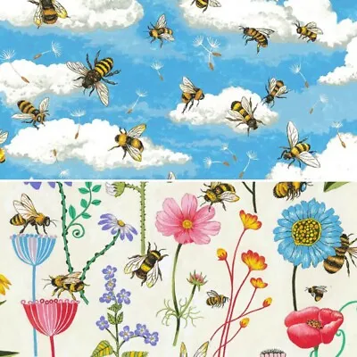 100% Cotton Patchwork Fabric Nutex Bee Haven Buzzing Bumble Bees Floral Flower • £1.50