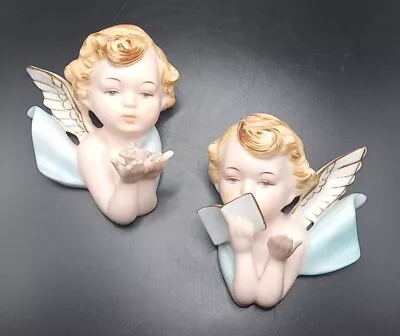 Vintage Set Of 2 NAPCO Japan Cherub Angel Head Figurines Wall Hanginging Decor • $24.99