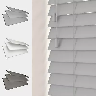 Faux Wood 50mm Venetian Blinds Slats String Grey White • £19.99