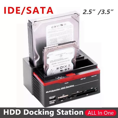 External HDD Docking Station 2.5″/3.5″ IDE+SATA USB Dual Hard Drive Card Reader • £23.49