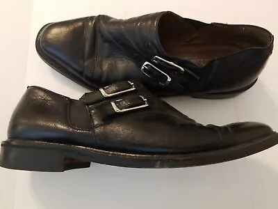 Romano Martegani Men's Double Buckle Dress Ostrich Black Leather Shoe Sz 10 • $19.99