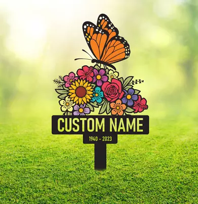 Custom Memorial Stake Metal Mothers Day Grave Marker Outdoor Butterfly Garden • $93.89