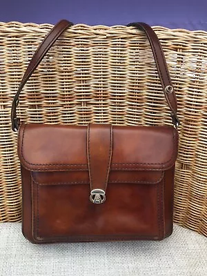 Vintage SALISBURYS Dark Tan Brown LEATHER Saddle Shoulder Bag In VGC • £4.99