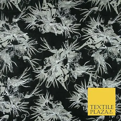 Black Pewter Silver Textured Metallic Fancy Brocade Jacquard Dress Fabric 4150 • £2