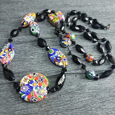 Unusual Antique Venetian Mixed Shapes Millefiori & Faceted Bead Knotted Necklace • $65