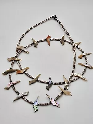 Vintage Native American Carved MOP Bird Fetish Heishi Beaded Necklace  • $114