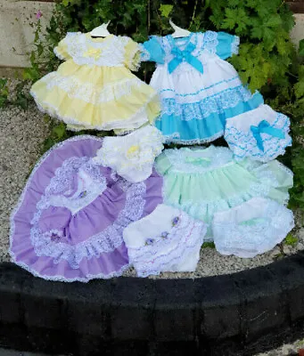DREAM Baby Girls Traditional Netted Dress And Frilly Knicker Set Or Reborn Dolls • £24.99