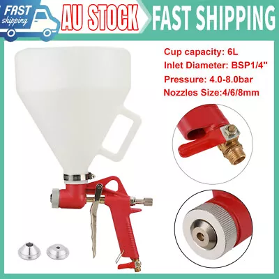 Texture Air Hopper Spray Gun Drywall 6L Cup 3 Nozzle 4/6/8mm Render Plaster New • $20.88