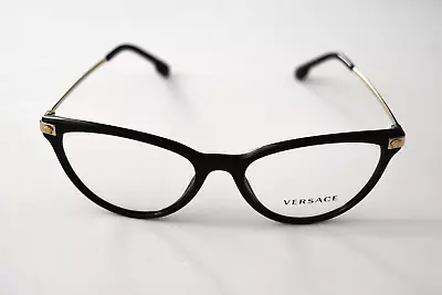 Versace Optical Authentic Cat Eye Black Gold 3261 GB1 54-14-140 Eyeglasses • $119.99