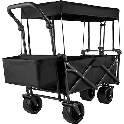 VEVOR Collapsible Beach Trolley Folding Wagon Cart Garden Trolley With Canopy • £91.64