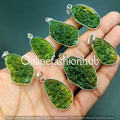 Good Aura Moldavite Glass  925 Sterling Silver Plated Lot 10 PCs Bezel Pendant • $22.57