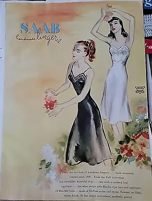 1947 Women's Saab Slip Handmade Lingerie Vintage Fashion Art Ad • $9.99