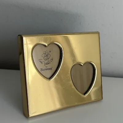 Vintage Bowon Loui Michel Cie Double Heart Brass Easel Photo Frame Gold Metal 3  • $24.99