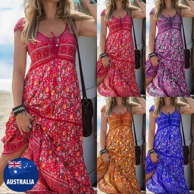 $27.59 • Buy Womens Floral Boho Maxi Dress Ladies Summer Holiday Beach Swing Sundress Size 16