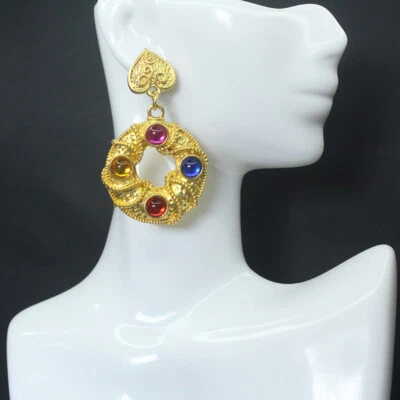 Medieval Earrings Vintage Colorful Diamond Round Earrings French Earrings • $7.09