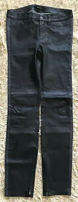 J Brand Lamb Leather Jeans 28 Irina Paneled Black Skinny Mid Rise Zip Hem $1089 • $160.99