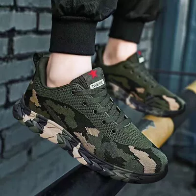 Men Camouflage Sneakers Breathable Casual Shoes Sports Walking Running Shoes • £7.99