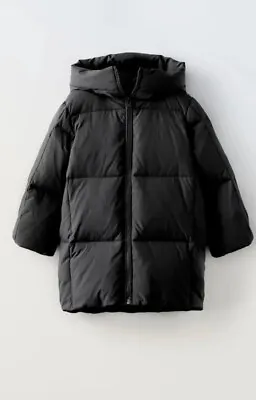 Zara Boys Black Feather And Down Long Coat Puffer Jacket 13-14 Years • £39.99