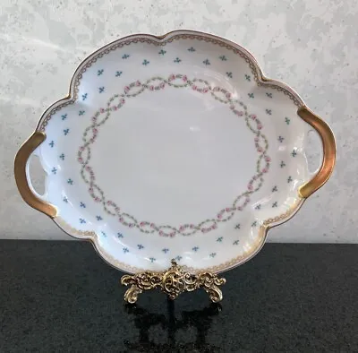 T. Haviland Limoges Oval Serving Plate / Tray Gold Handles Floral 11 1/2” • $35