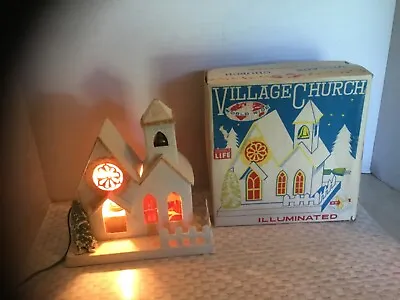 $50 • Buy Vintage  World Wide Christmas Village Church Illuminated  Mica Putz W/Box