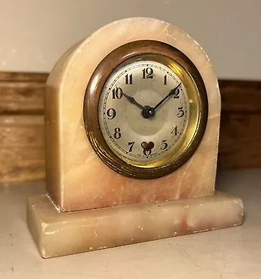 German Alabaster Pink Marble Heartbeat Novelty Desk Shelf Mantel Clock • $68