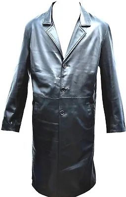 Mens Leather Coat Soft Lamb Knee Length Winter Gothic Style Leather Long Coat • £154.33