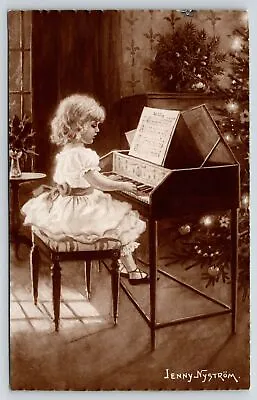 Jenny Nystrom Christmas~Dainty Girl In Ruffles At Miniature Piano~Candle Tree • $11
