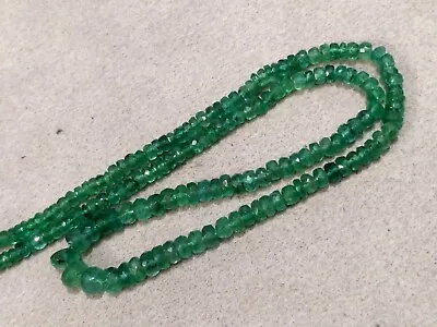 Deep Green Emerald Faceted Beads Rondelle 16  Strand Natural Zambian Emeralds • $300