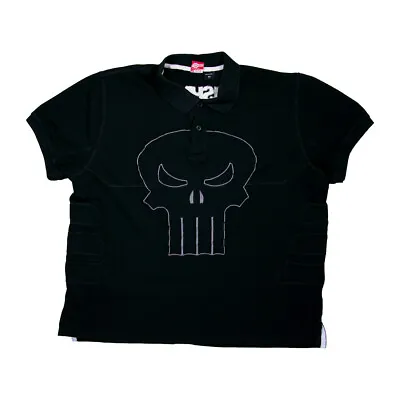 Marvel Comics Punisher Mad Engine Mens Black Polo Shirt Embroidered Skull (2X) • $26.35