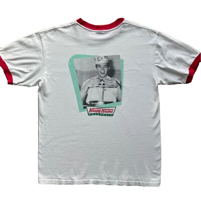 $40 • Buy Vintage Krispy Kreme Doughnuts Shirt M White Red 90s Ringer Food Promo Skater