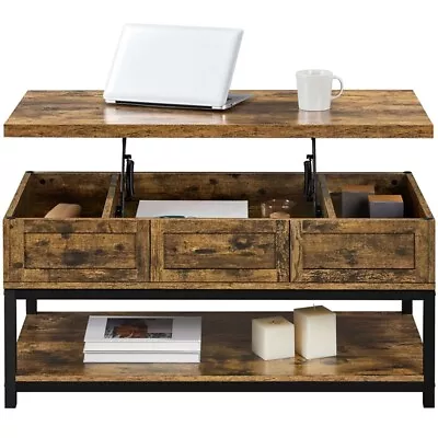 Lift Top Coffee Table W/Hidden Compartments & Shelf For Living Room Rustic Brown • $89.99