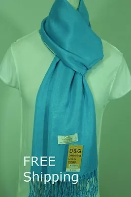 DG Women's Pashmina Scarf Wrap Shawl~Solid Turquoise.Silk Cashmere*Soft*030 • $11.99