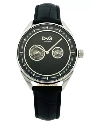 D&G Dolce & Gabbana DW0420S Men's Jimmyz Multifunction Black Leather Strap Watch • $207.65