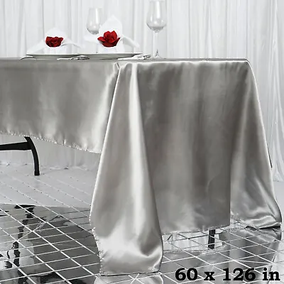 Silver 60x126  RECTANGLE Satin TABLECLOTH Light Gray Party Home Banquet Linens • $6.22