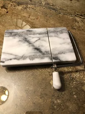 White/Grey Marble Cheese Cutter Board With Wire Slicer • £14.50