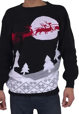 Mens Novelty Retro Christmas Jumper Xmas Santa Reindeer Sleigh Size Large • £15