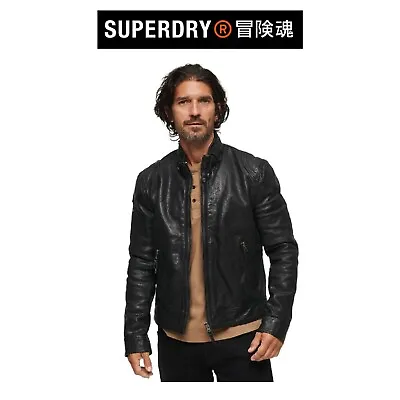 Superdry Mens Leather Luxurious Racer Zip Pockets Slim Fit Jacket SM32WJ3N • $374.95